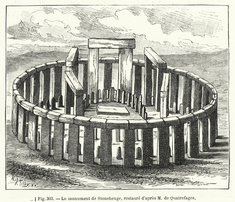 Památník Stonehenge, obnoven po M de Quatrefages (rytina) od French School