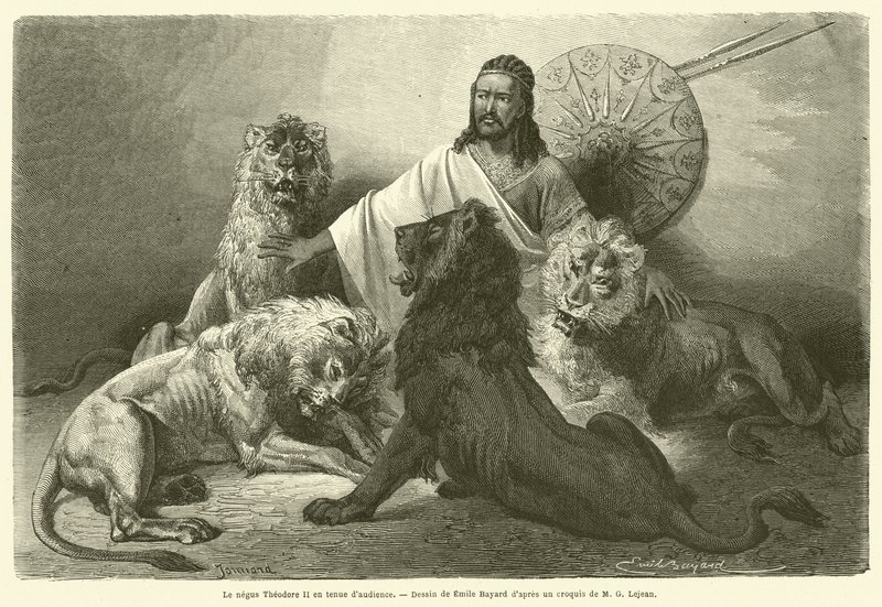 Negus Theodore II v soudním oděvu (rytina) od French School