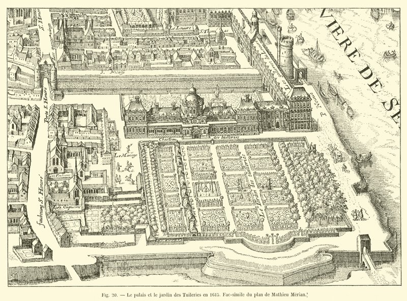 Palác a zahrada Tuileries v roce 1615, Faksimile plánu od Mathieu Meriana od French School