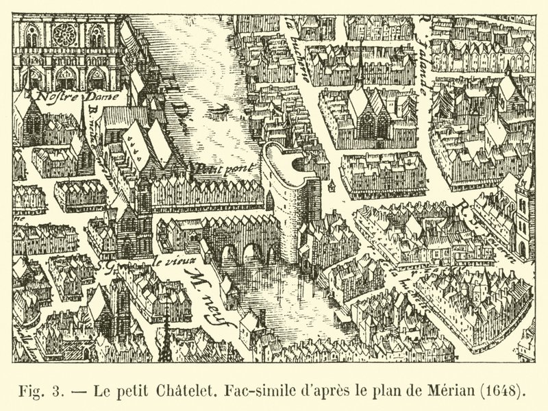 Le petit Chatelet, Faksimile podle plánu Meriana, 1648 od French School