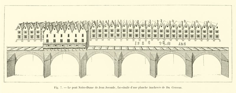 Most Notre-Dame od Jean Joconde, faksimile nedokončené desky od Du Cerceau od French School