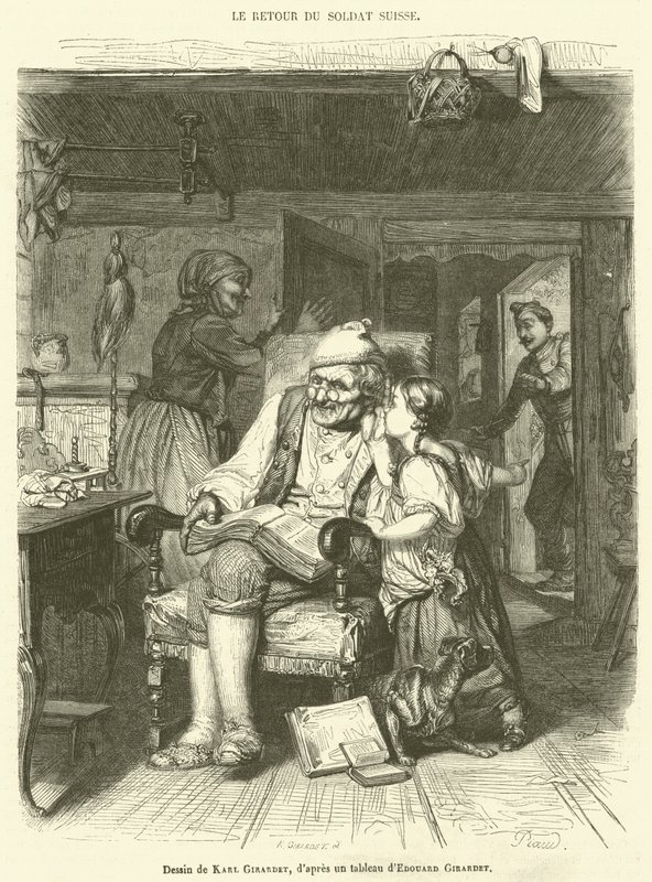 Návrat švýcarského vojáka (rytina) od French School