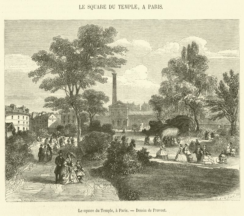 Le square du Temple, Paříž (rytina) od French School