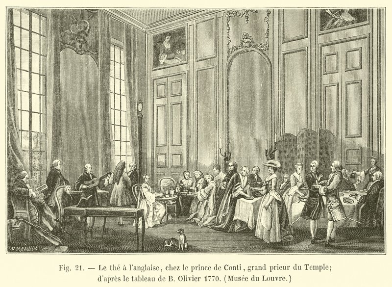 anglický čaj s princem z Conti, velkopřevorem chrámu; podle obrazu B Oliviera 1770, muzeum Louvre od French School