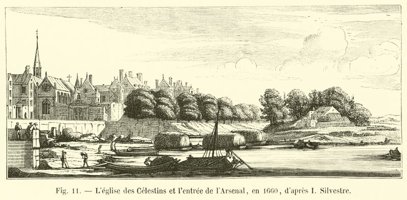 Kostel Celestins a vchod do Arsenalu, v roce 1660, po I Silvestre od French School