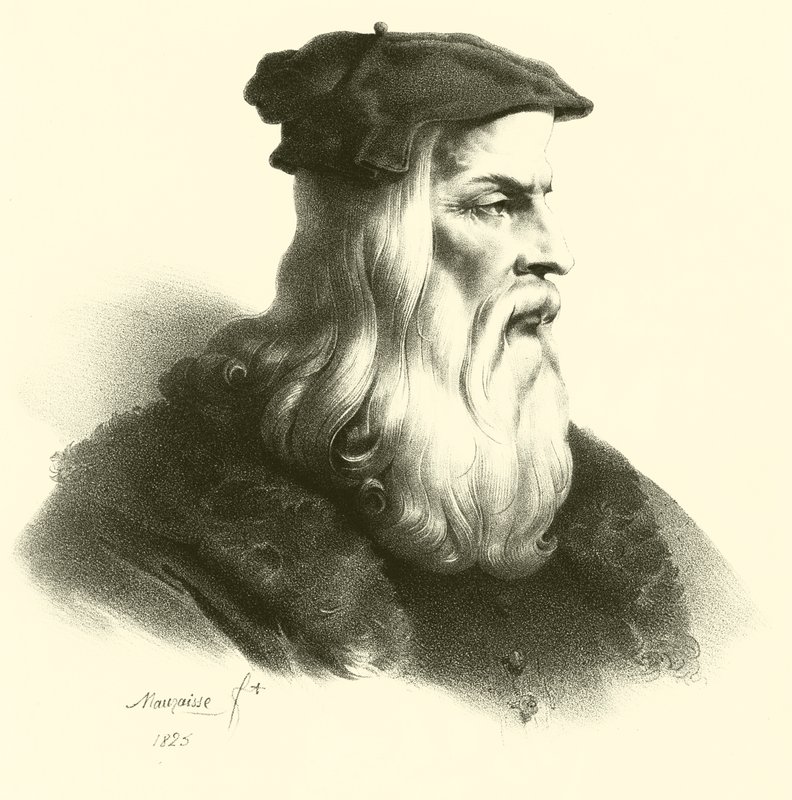 Leonardo Da Vinci, portrét (rytina) od French School