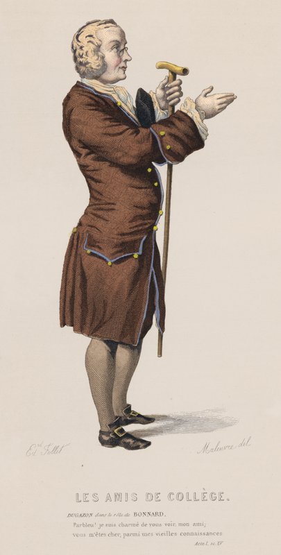 Les Amis De College, Act I, Sc XV (barevná rytina) od French School