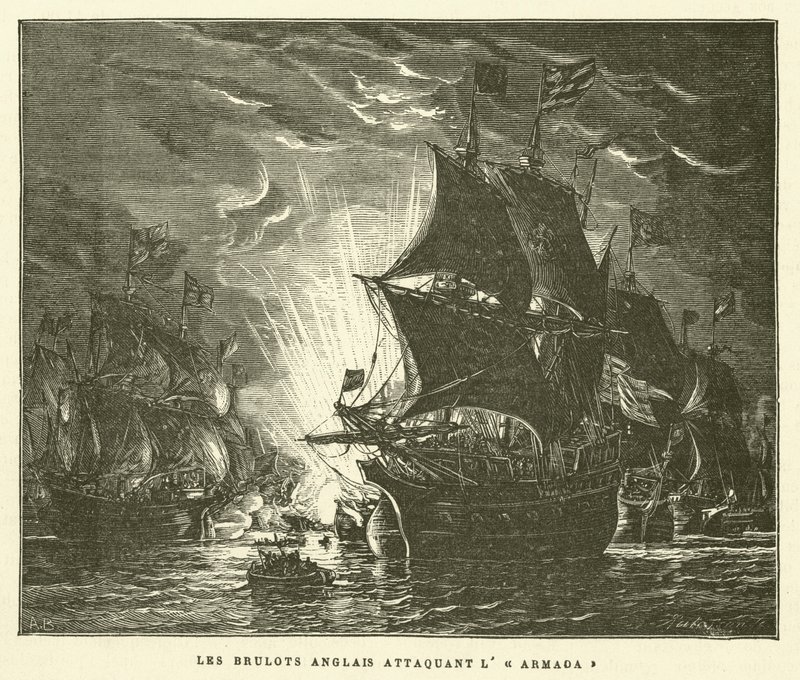 The English Brulots Attacking the Armada (rytina) od French School