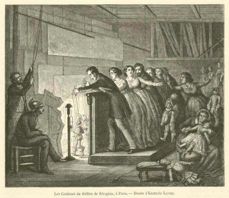 V zákulisí divadla Seraphin, v Paříži (rytina) od French School