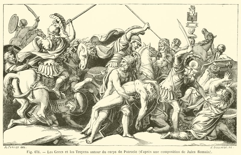 Řekové a Trojané kolem těla Patrokla (rytina) od French School