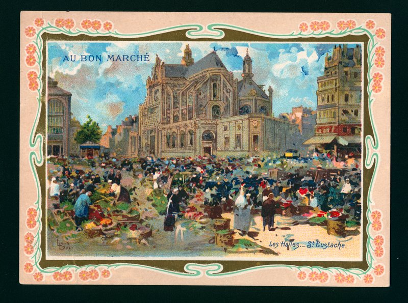 Les Halles a kostel sv. Eustacha, Paříž (chromolit) od French School