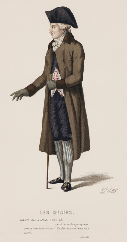 Les Oisifs, scéna XVI (barevná rytina) od French School