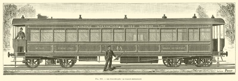 The Wagons-Lits, the Wagon-Restaurant (rytina) od French School