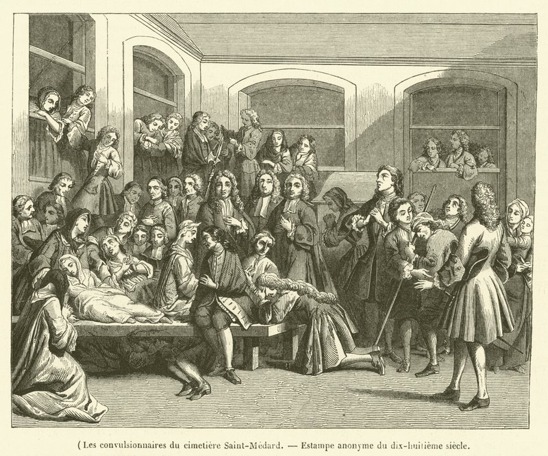Křeče hřbitova Saint-Medard (rytina) od French School