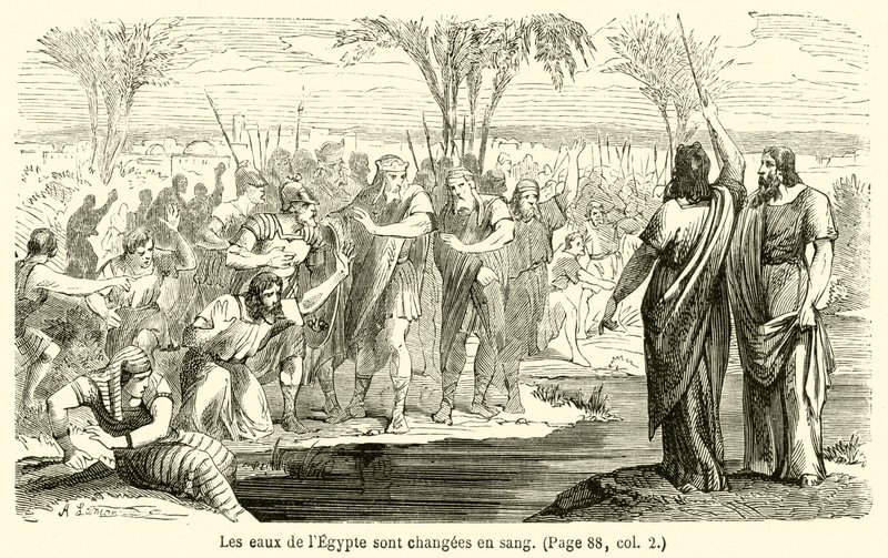 Egyptské vody se mění v krev (rytina) od French School