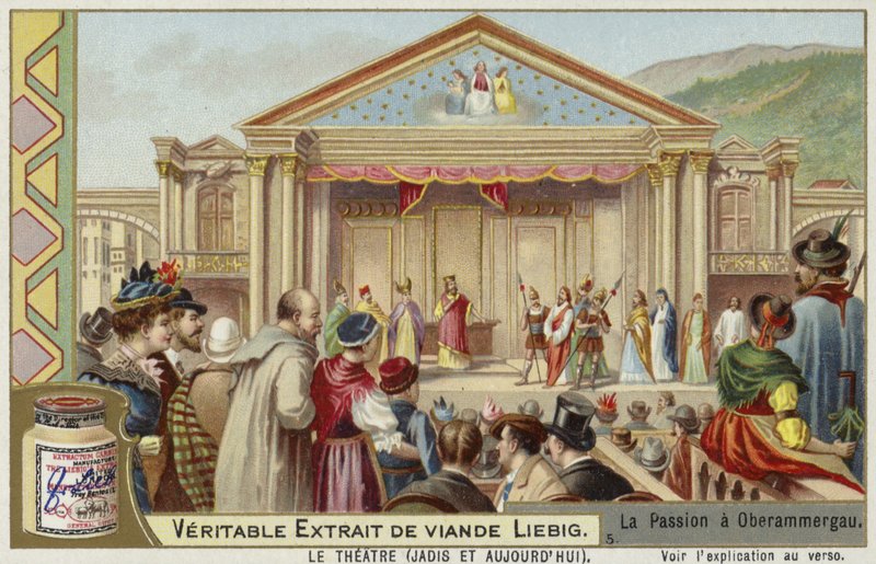 Liebigova karta s pašijovou hrou Oberammergau od French School