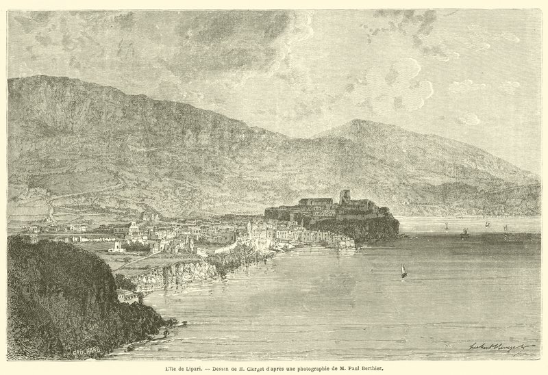Ostrov Lipari (rytina) od French School