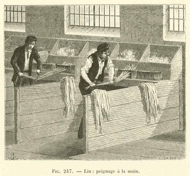 Len, ruční česání (rytí) od French School