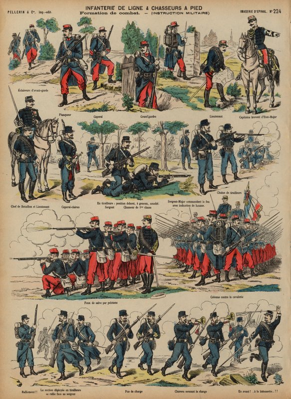 Řádová pěchota a lovci francouzské armády (barevná rytina) od French School