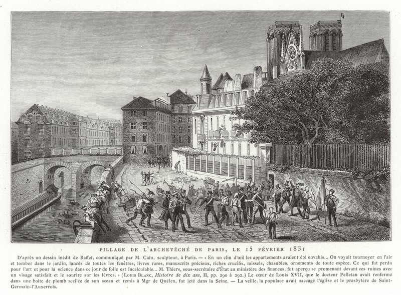 Vyplenění paláce arcibiskupa Paříže, 15. února 1831 od French School