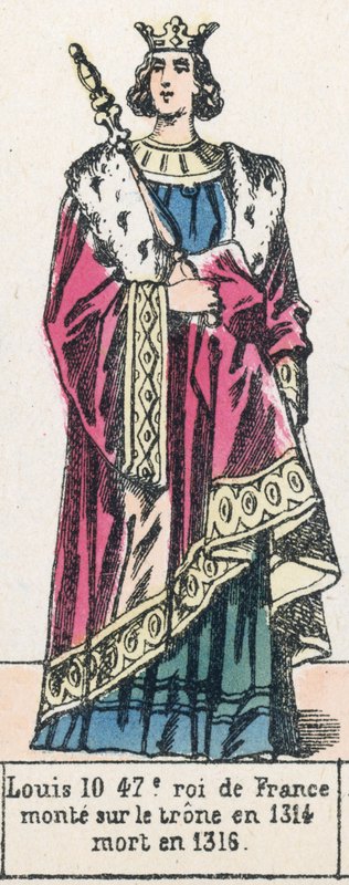 Ludvík 10, 47. král Francie, nastoupil na trůn v roce 1314, zemřel v roce 1316 (barevná rytina) od French School