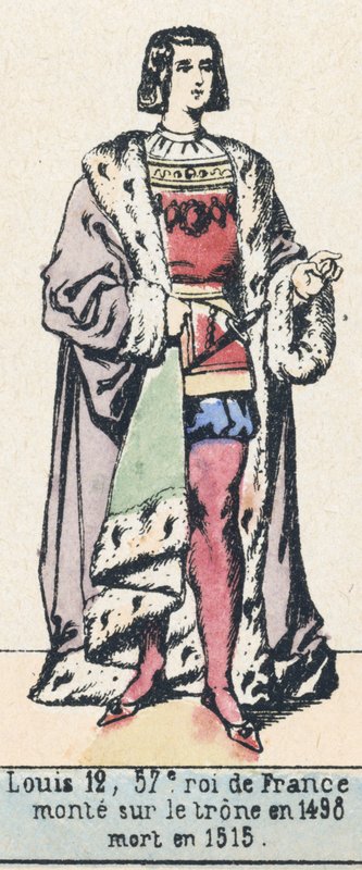 Ludvík 12, 57. král Francie, nastoupil na trůn v roce 1498, zemřel v roce 1515 (barevná rytina) od French School
