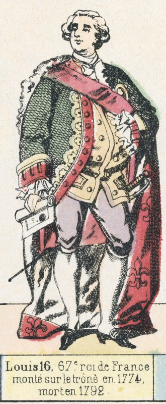 Ludvík 16, 67. král Francie, nastoupil na trůn v roce 1774, zemřel v roce 1792 (barevná rytina) od French School