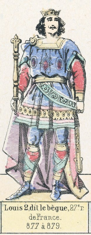 Louis 2, dit le begue, 27. král Francie, 877 až 879 (barevná rytina) od French School