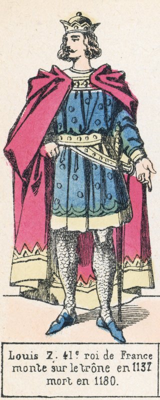 Ludvík 7, 41. král Francie, nastoupil na trůn v roce 1137, zemřel v roce 1180 (barevná rytina) od French School