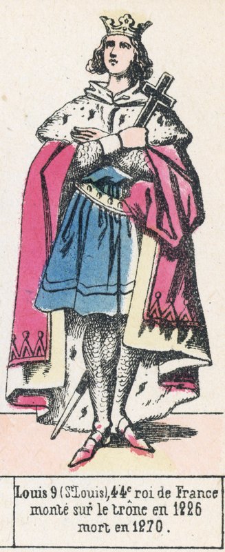 Louis 9 (St Louis), 44. král Francie, nastoupil na trůn v roce 1226, zemřel v roce 1270 (barevná rytina) od French School