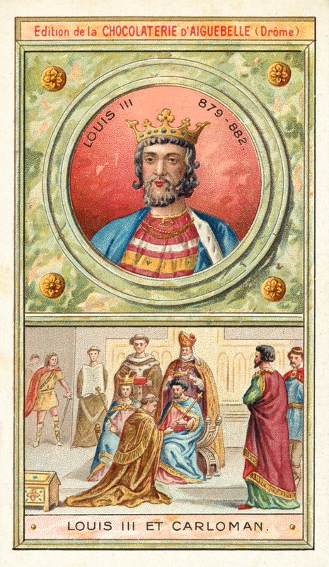 Louis III a jeho mladší bratr Carloman II, společný král Francie, 9. století (chromolitho) od French School