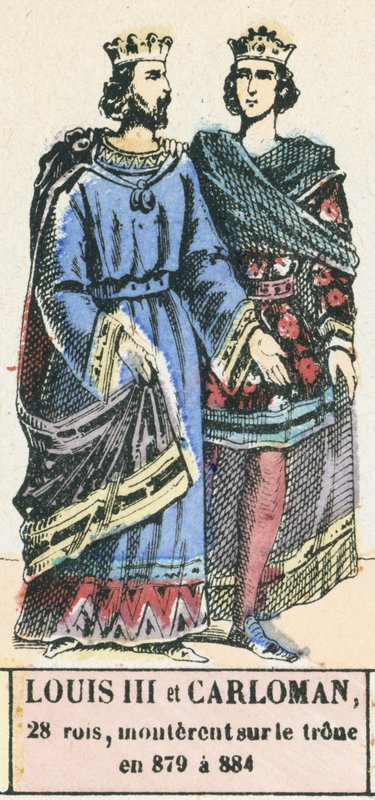 Louis III a Carloman, 28 králů, nastoupili na trůn v letech 879 až 884 (barevná rytina) od French School