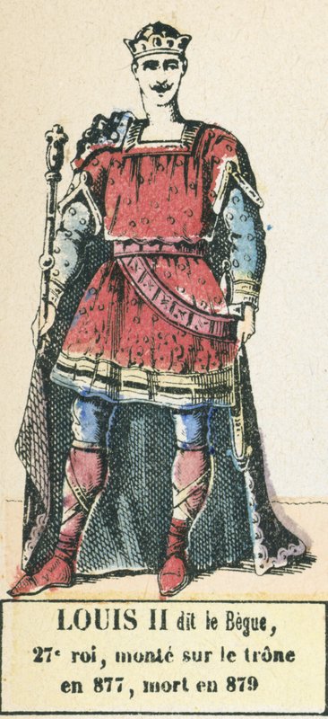 Ludvík II. dit le Begue, 27. král, nastoupil na trůn v roce 877, zemřel v roce 879 (barevná rytina) od French School