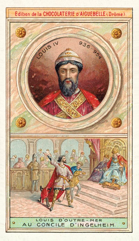 Ludvík IV. Francie na koncilu v Ingelheimu, 948 (chromolitho) od French School