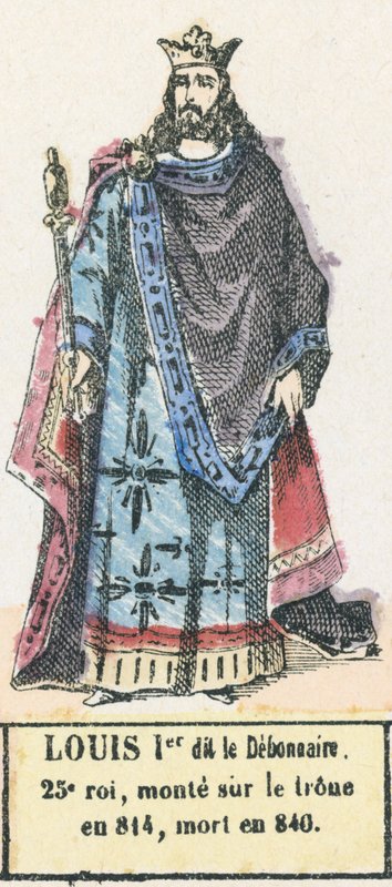 Louis Ier dit le Debonnaire, 25. král, nastoupil na trůn roku 814, zemřel roku 840 (barevná rytina) od French School