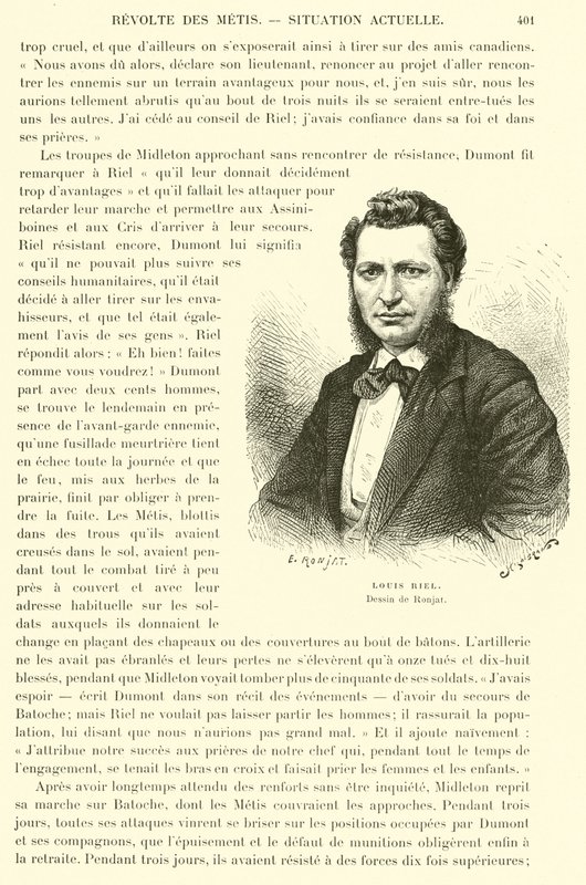 Louis Riel , kanadský politik a vůdce lidu Metis z kanadských prérií od French School