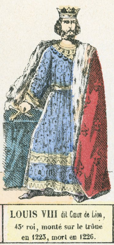 Ludvík VIII. dit Coeur de Lion, 43. král, nastoupil na trůn v roce 1223, zemřel v roce 1226 (barevná rytina) od French School