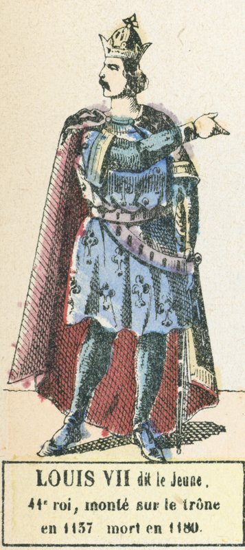 Ludvík VII. dit le Jeune, 41. král, nastoupil na trůn roku 1137, zemřel roku 1180 (barevná rytina) od French School