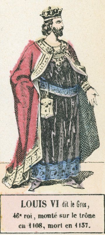 Ludvík VI. dit le Gros, 46. král, nastoupil na trůn roku 1108, zemřel roku 1137 (barevná rytina) od French School