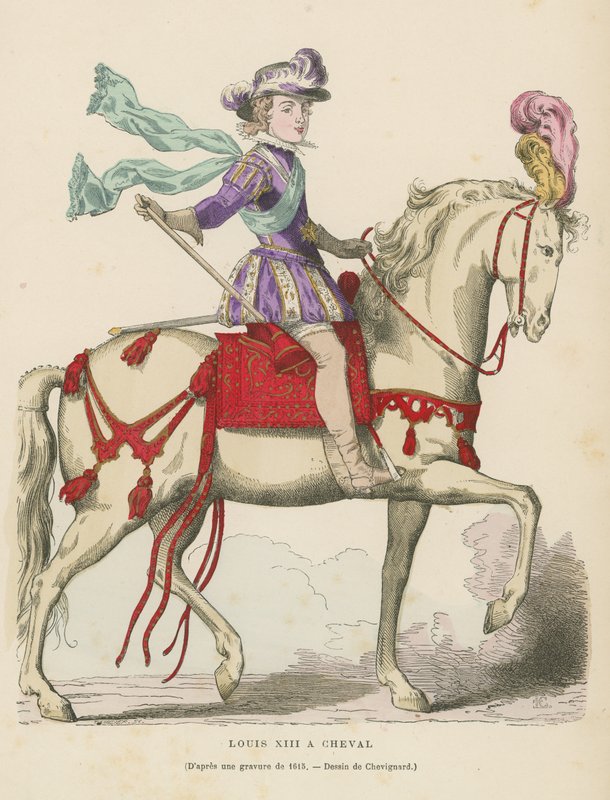 Ludvík XIII Francie na koni od French School