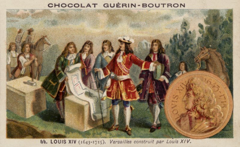 Ludvík XIV. Francie dohlíží na stavbu paláce ve Versailles (chromolitho) od French School