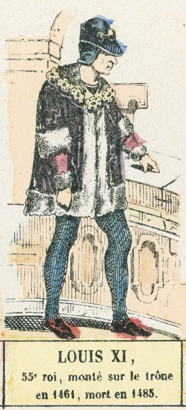 Ludvík XI., 55. král, nastoupil na trůn v roce 1461, zemřel v roce 1483 (barevná rytina) od French School