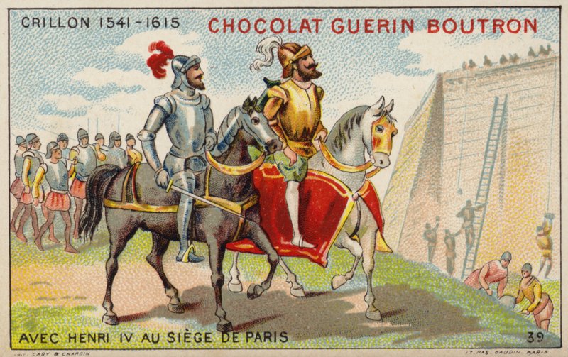 Louis des Balbes de Berton de Crillon, francouzský voják, s králem Jindřichem IV při obléhání Paříže (chromolitho) od French School