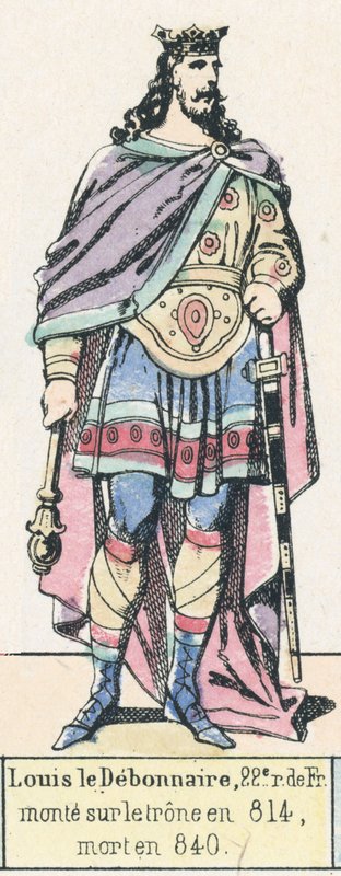 Louis le Debonnaire, 22. král Francie, nastoupil na trůn roku 814, zemřel roku 840 (barevná rytina) od French School