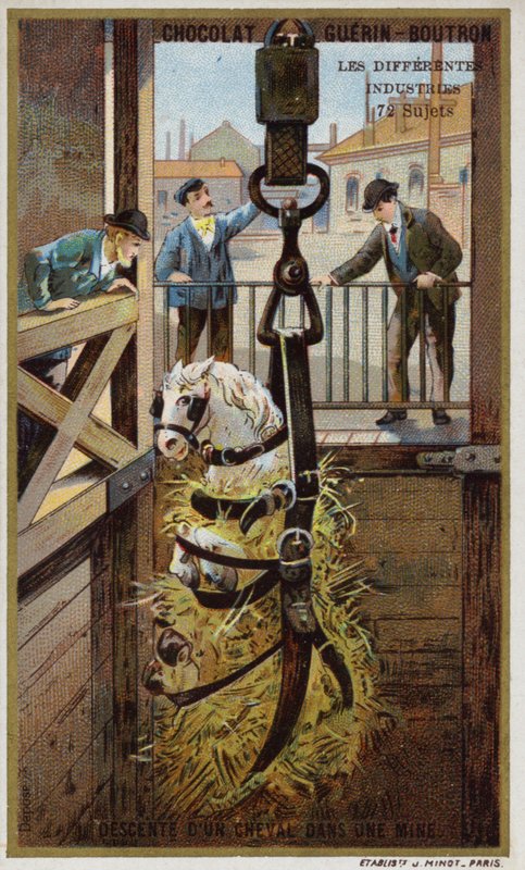 Spouštění koně do dolu (chromolitho) od French School
