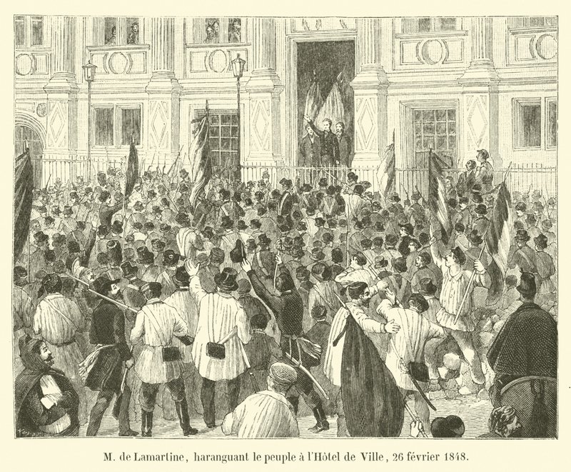 M de Lamartine, namlouvání lidem v Hôtel de Ville, 26. února 1848 od French School
