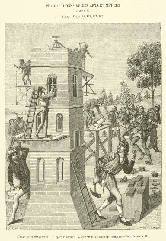 Zednáři v patnáctém století (rytina) od French School