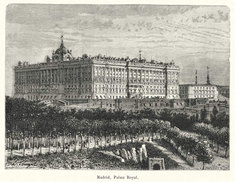 Madrid, Palais Royal (rytina) od French School