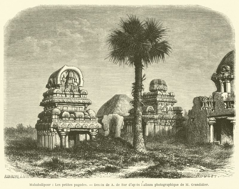 Mahabalipur, Malé pagody (rytina) od French School