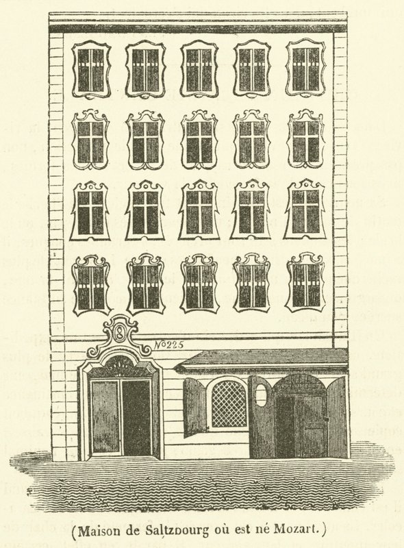 Saltzburg dům, kde se narodil Mozart (rytina) od French School